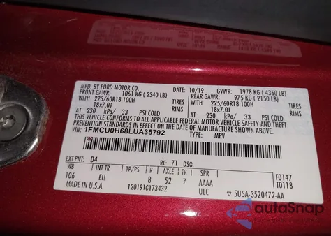 2020 Ford Escape Sel from USA, damaged, VIN 1FMCU0H68LUA35792